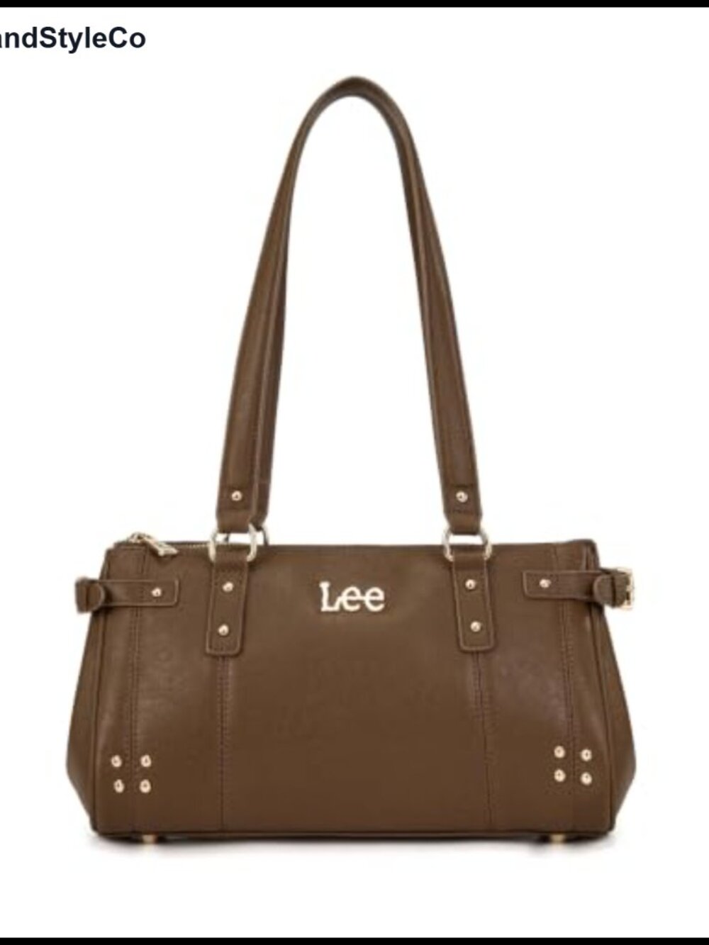 Vegan Leather Studded Satchel Shoulder Bag Medium Zip Top Multi-Compartment